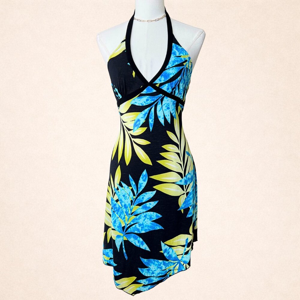Vintage Y2K Tropical Floral Halter Dress